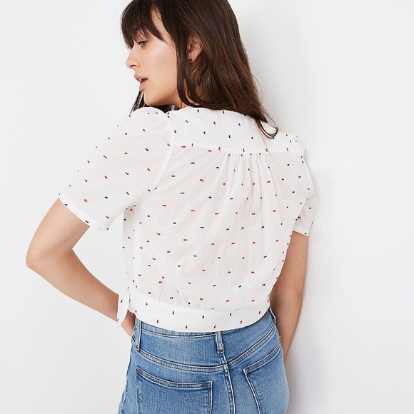MADEWELL • Short Sleeve Wrap Top in Red and Blue Clipdot - Size S - Picture 3 of 13